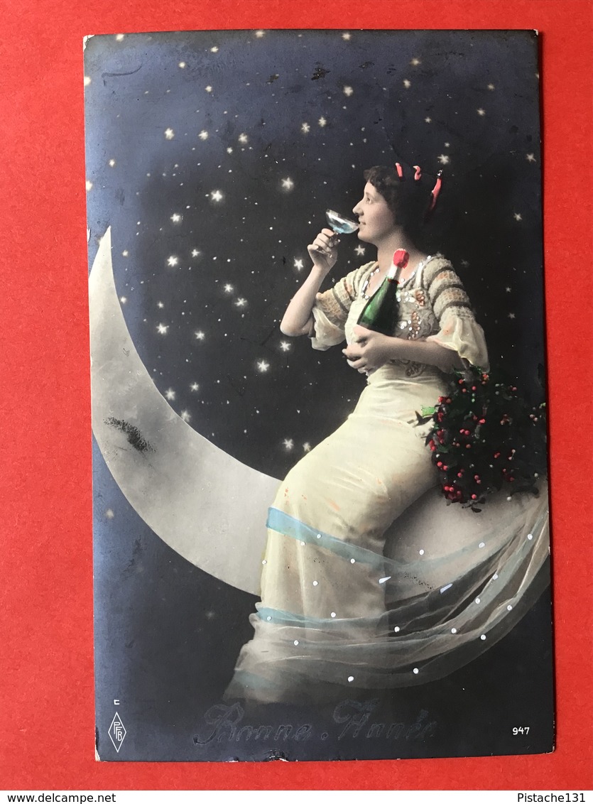 1912 - SURREALISME - FEMME SUR LA LUNE AVEC BOUTEILLE ET COUPE DE CHAMPAGNE - VROUW OP DE MAAN MET CHAMPAGNE - Femmes