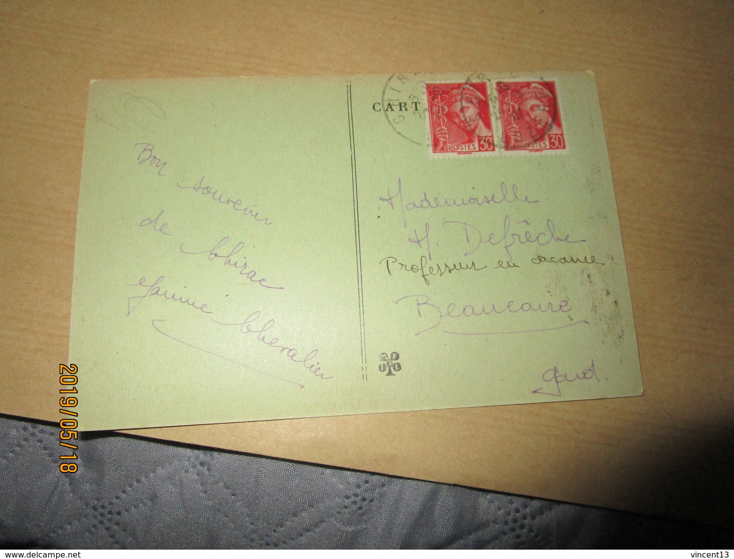 Vue De CHIRAC LOZERE AFFRANCHISSEMENT VERSO PAIRE DE TIMBRES MERCURE 30c Peu Cmmun - Autres & Non Classés