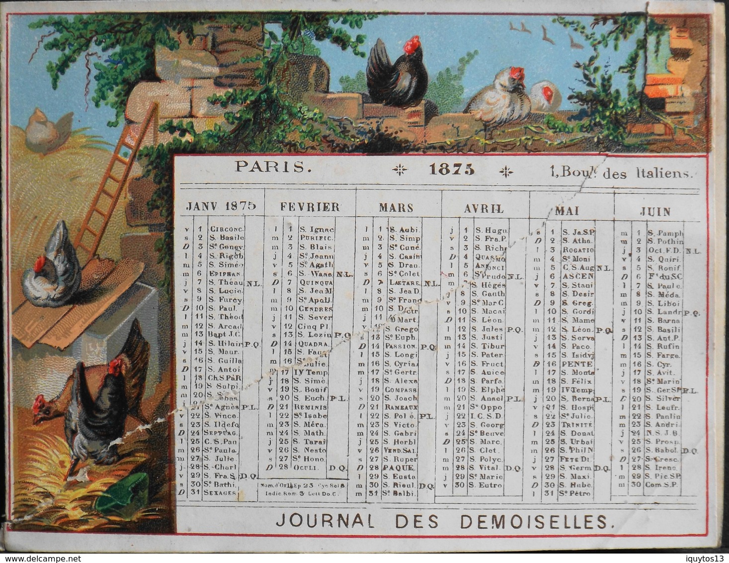 PETIT CALENDRIER De 1875 - JOURNAL Des DEMOISELLES , 1 Boulevard Des Italiens PARIS - En L'état - Kleinformat : ...-1900