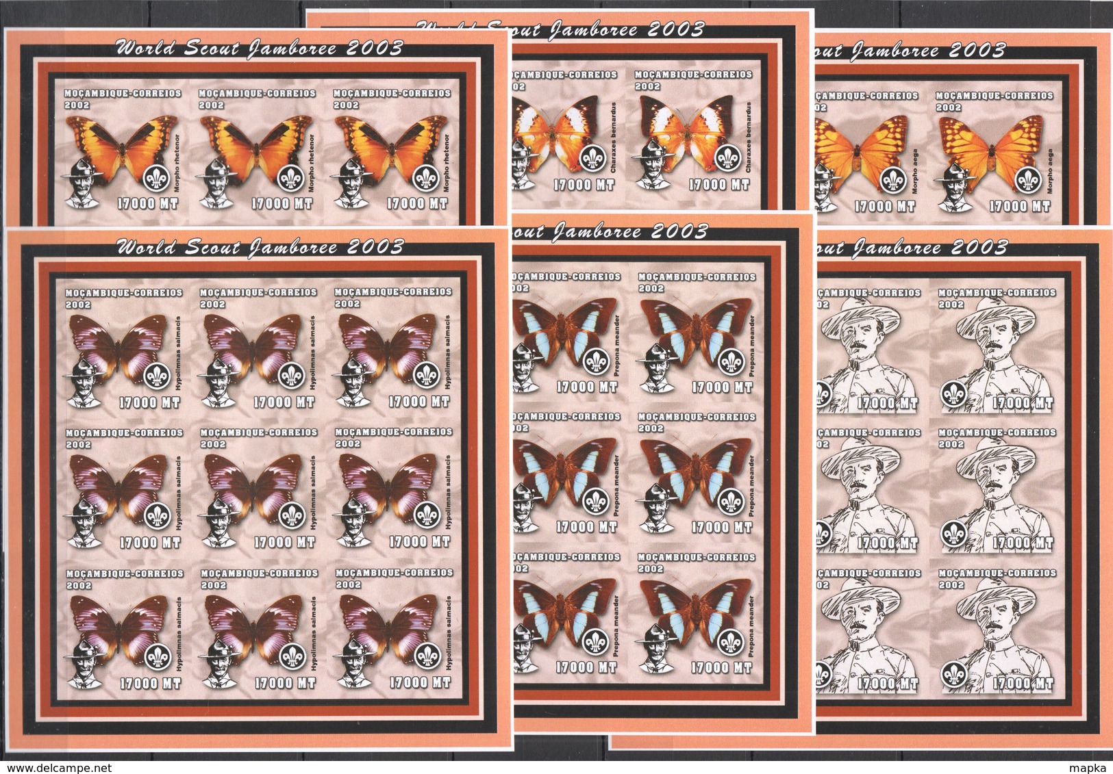 YY332 IMPERFORATE 2002 MOZAMBIQUE FLORA & FAUNA BUTTERFLIES SCOUTING !!! 9SET MNH - Farfalle