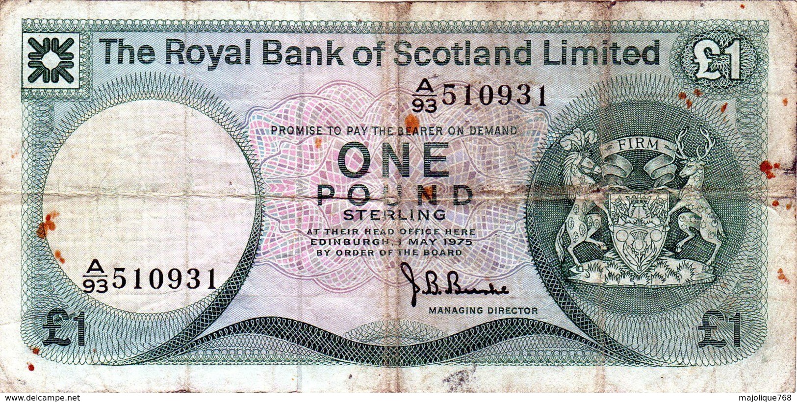 Billet De 1 Pound Sterling  écossé De 1975 En B - 1 Pound