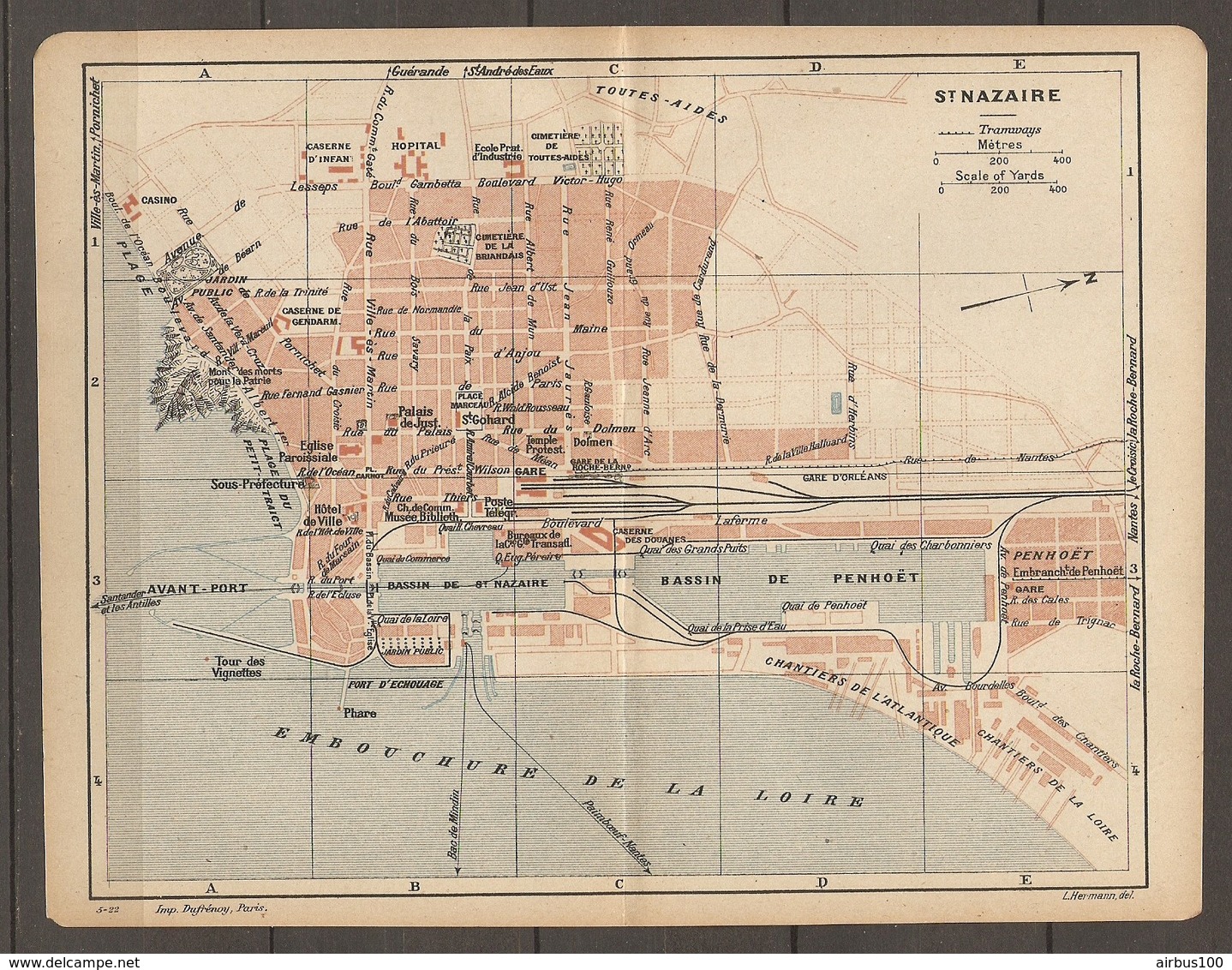 CARTE TOPOGRAPHIQUE 1922 SAINT NAZAIRE PENHOET CHANTIER ATLANTIQUE - Imp DUFRENOY PARIS - Cartes Topographiques