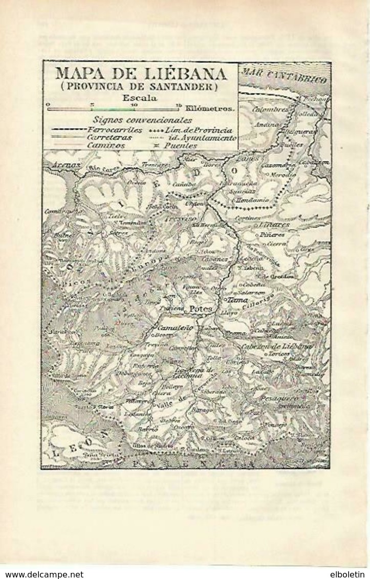 LAMINA ESPASA 33253: Mapa De Liebana, Cantabria - Altri & Non Classificati
