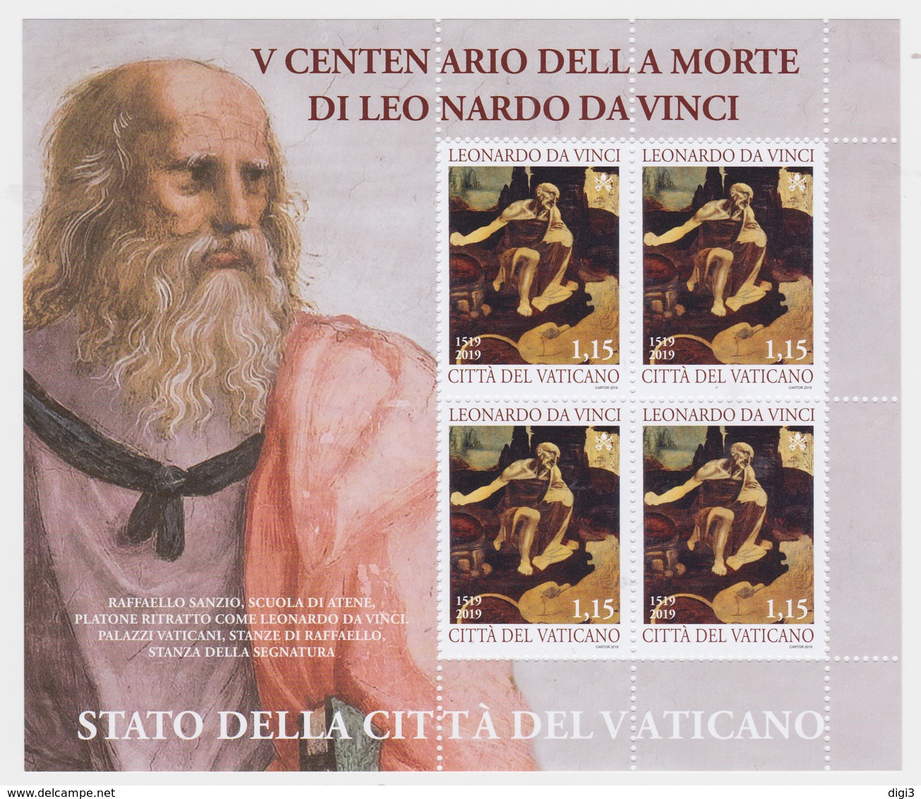 Vaticano, 2019, Leonardo Da Vinci, Foglietto, Nuovo - Blocks & Sheetlets & Panes