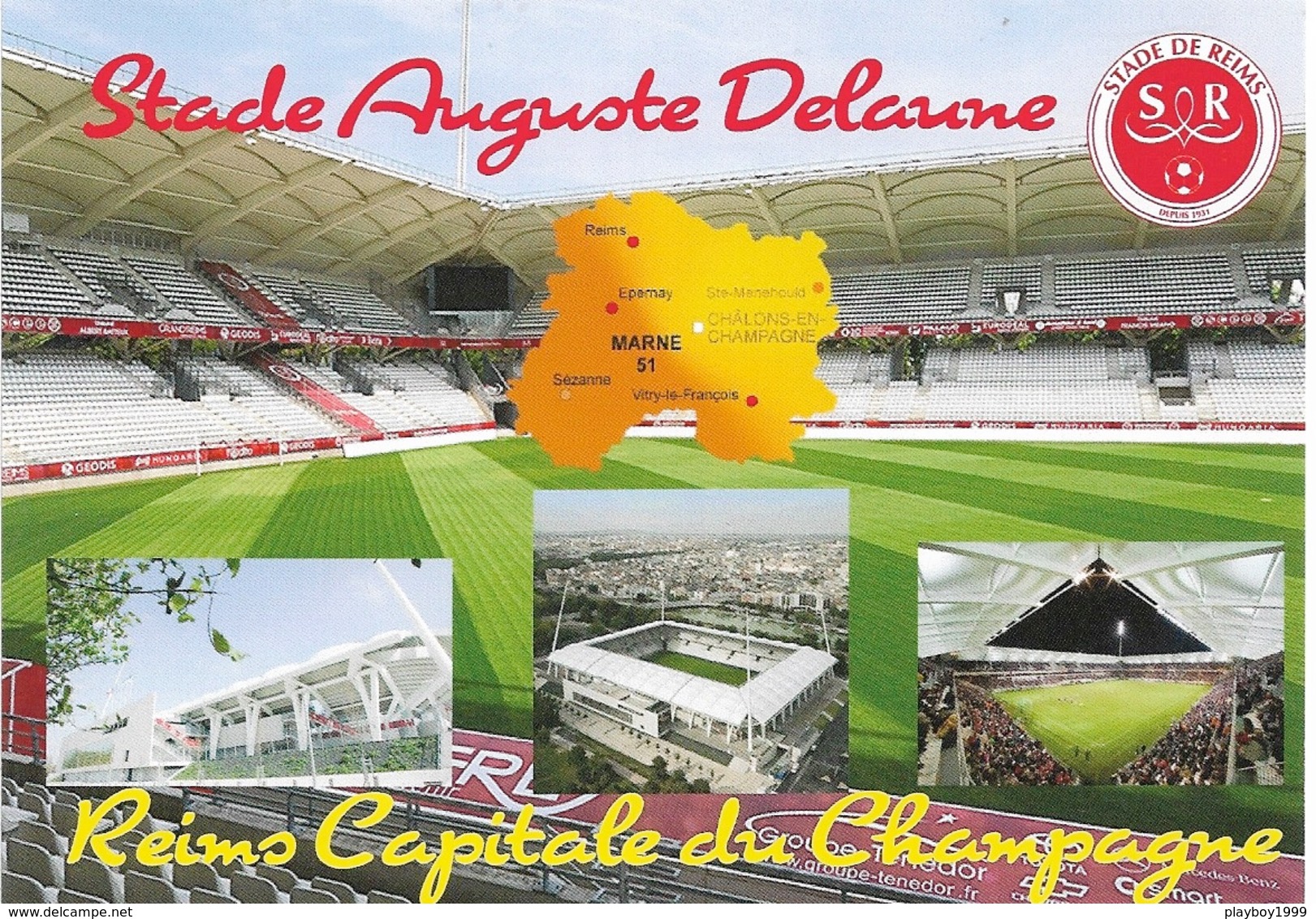 Stade De Football - Stade Auguste Delaune - REIMS - Capitale Du Champagne - 4 Vues + Carte Géo - Cpm - Vierge - - Soccer