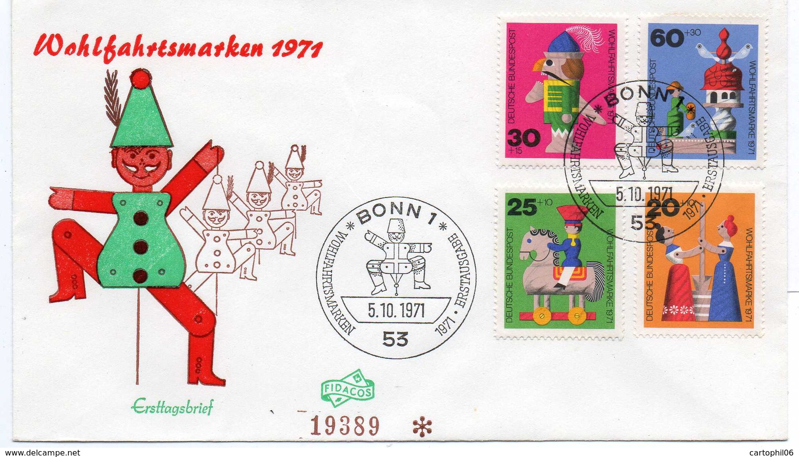 - FDC BONN (Allemagne) 5.10.1971 - MARIONNETTES - - Marionnettes