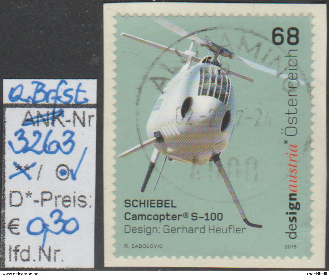 17.10.2015  - SM "Design A. Österr. - Schiebel Camcopter"  - O Gestempelt Auf Briefstück - Siehe Scan (3263o) - Gebraucht