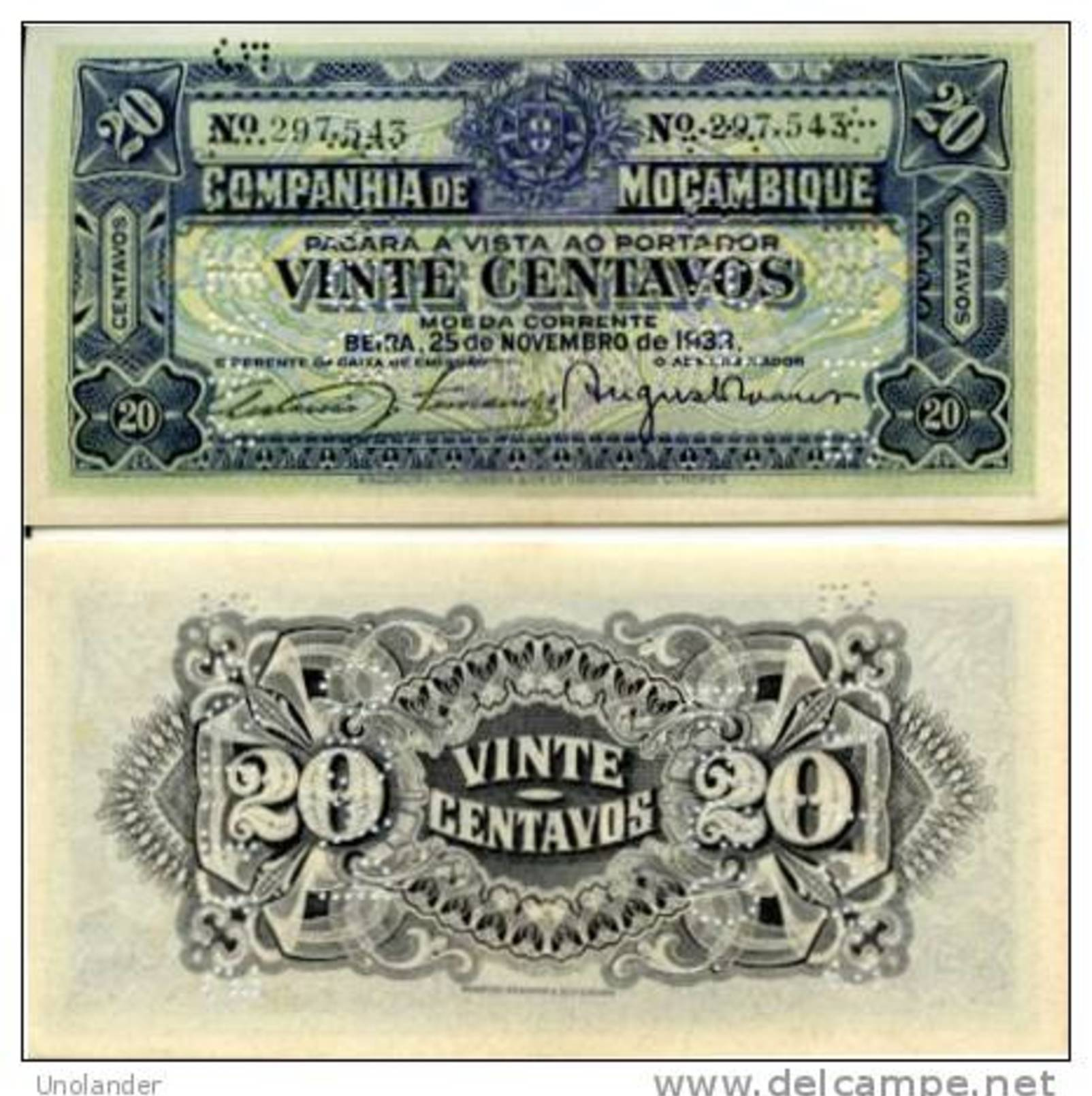 MOZAMBIQUE 20 Centavos 1933 R 29 **UNC** - Mozambique