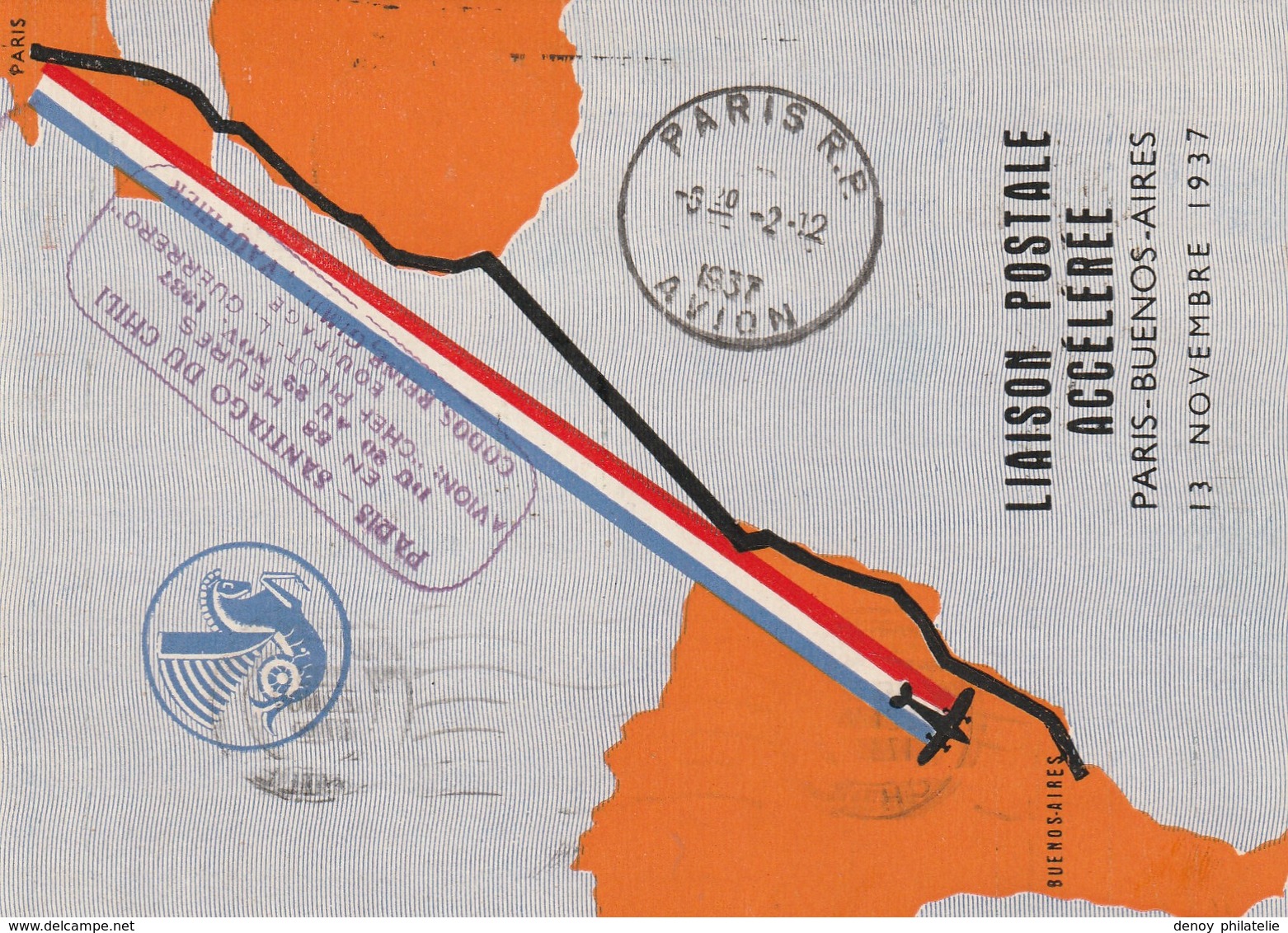 Liaison Postale Accélérée France-Amérique Du Sud 13 Novembre 1937 Sur Carte Air France N° 13 X 2 - 1927-1959 Covers & Documents