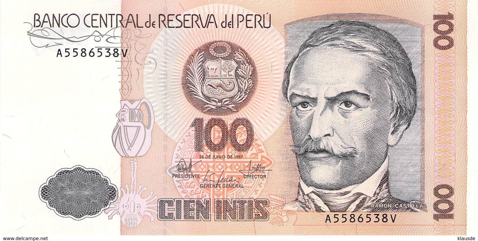 100 Intis Peru 1987 UNC - Peru