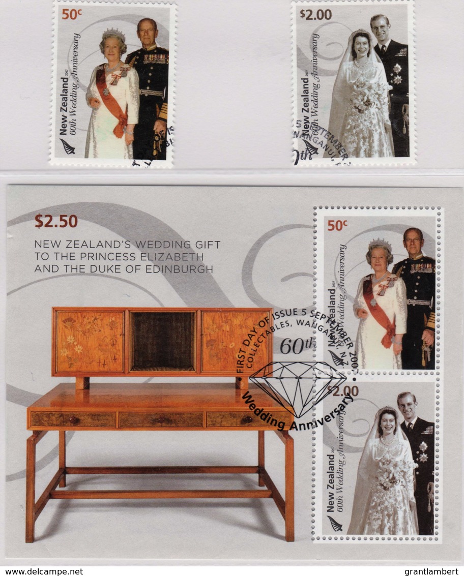 New Zealand 2007 Royal Diamond Wedding Anniversary Set Of 2 + Minisheet Used - Used Stamps