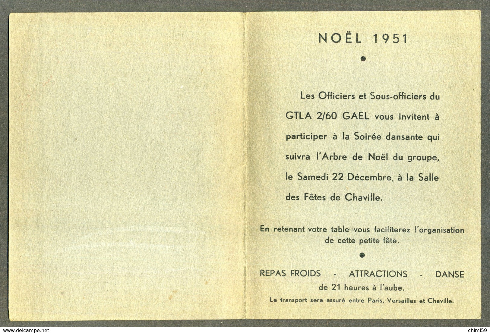 CHAVILLE - 1951 - NOEL DU GAEL - Transport And Air Travel 2/60 (GTLA) AVIATION - Biglietti D'ingresso