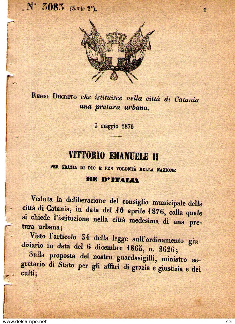 B 2507  -  Regio Decreto, Catania, 1876 - Decreti & Leggi