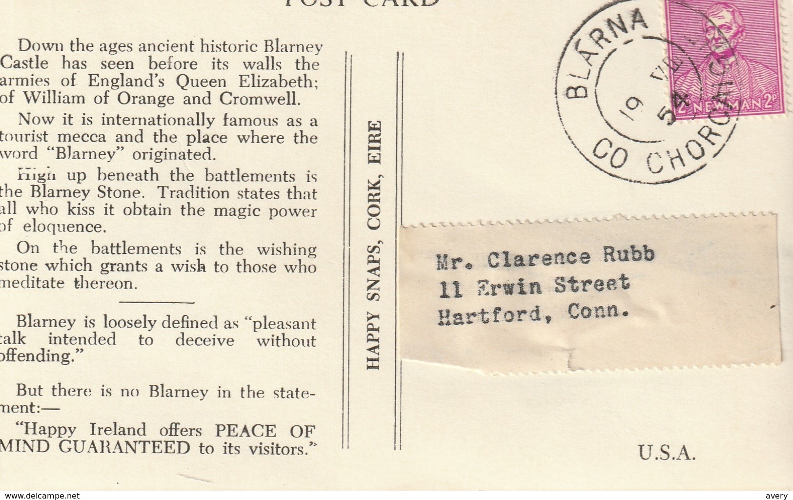 Ireland   Eire 1954 No Blarney Greetings  Blarney Castle   On Blarney Wishing Stone R P P C - Cork