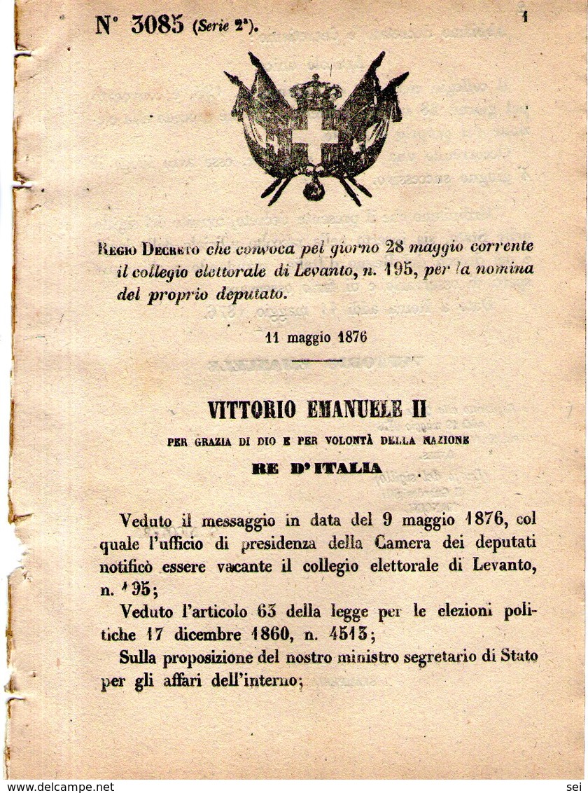 B 2509  -  Regio Decreto, Levanto, 1876 - Decreti & Leggi