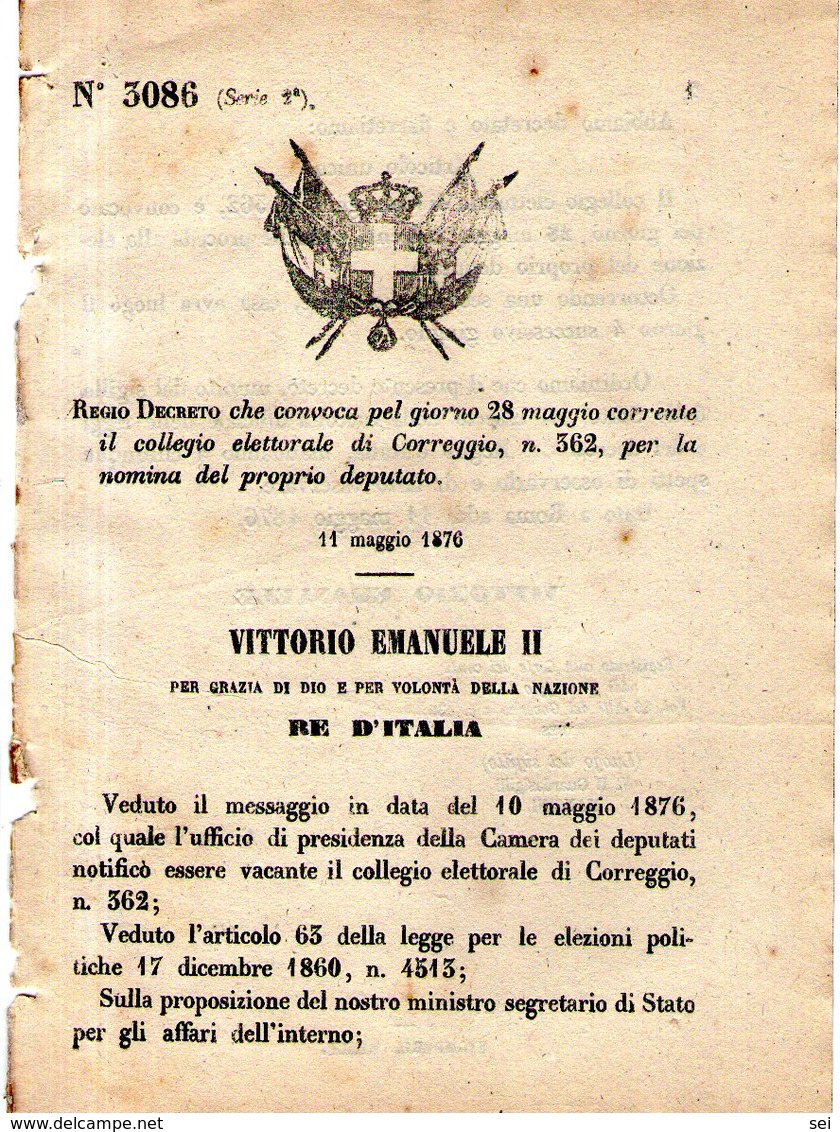 B 2510  -  Regio Decreto, Correggio, 1876 - Gesetze & Erlasse