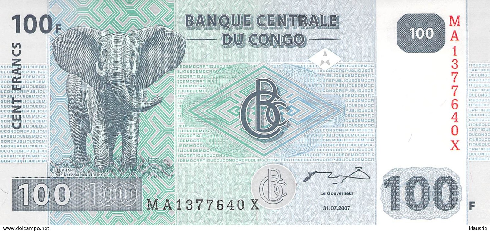 100 Cent Franca Congo 2007 - République Démocratique Du Congo & Zaïre