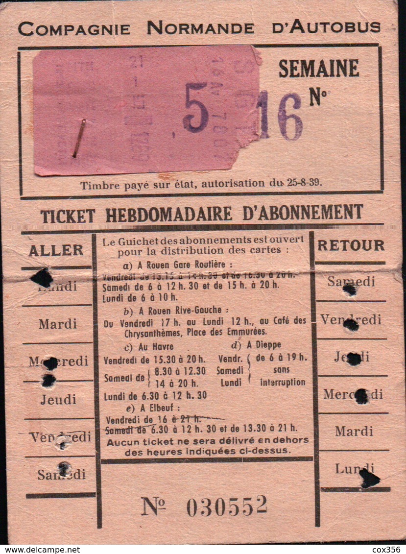 Carte De Transports De La COMPAGNIE NORMANDE D'AUTOBUS - Europe