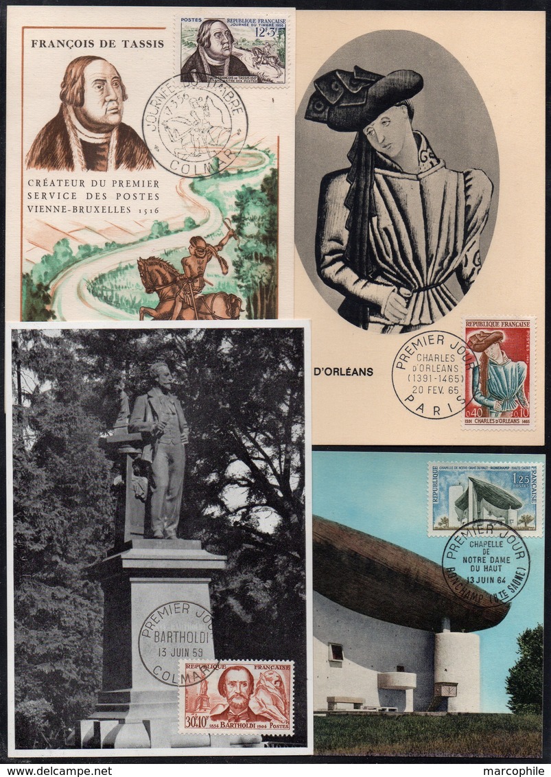 FRANCE / 1956/1965 - 4 CARTES MAXIMUM / COTE 26 € (ref 4899) - Verzamelingen & Reeksen