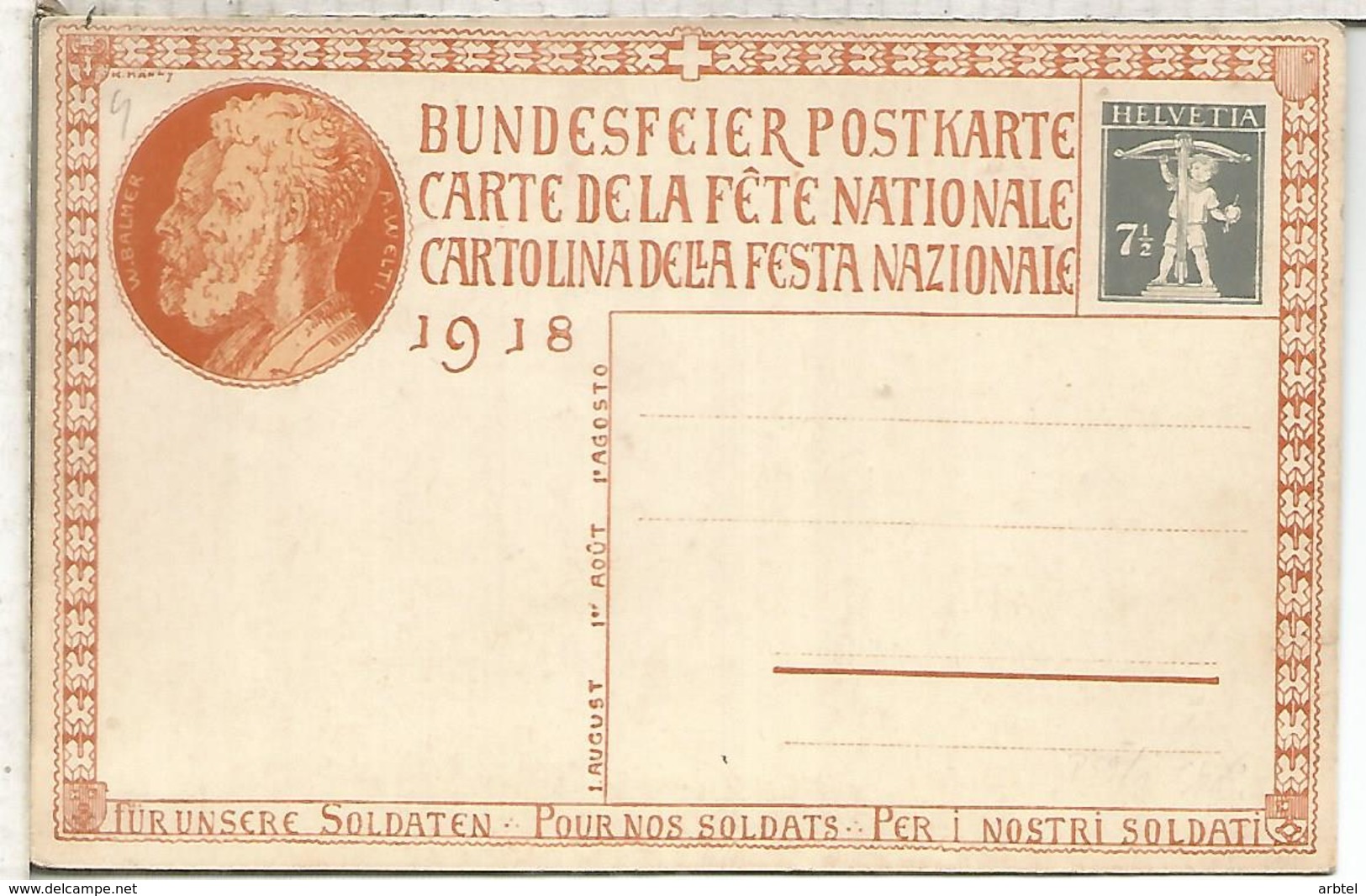 SUIZA 1918 ENTERO POSTAL FIESTA NACIONAL - Enteros Postales