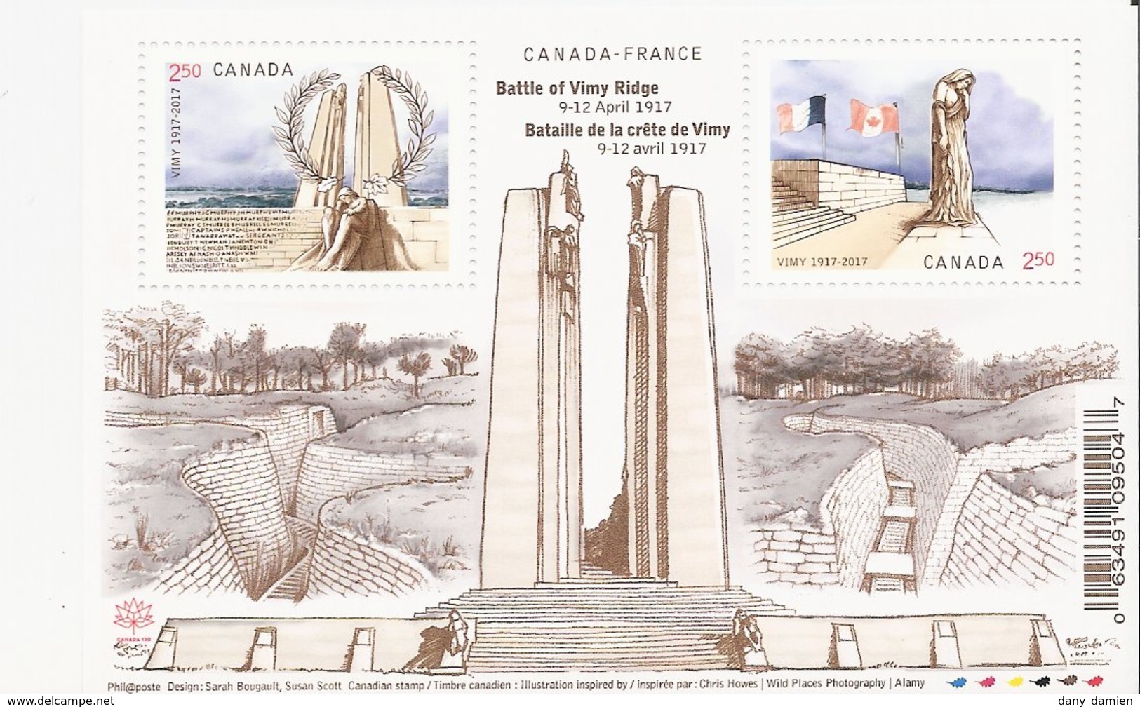 Canada - Bloc Feuillet Y&T N° F3343 (2017) – Battle Of Vimy Ridge (9-12 April 1917) - Blocs-feuillets