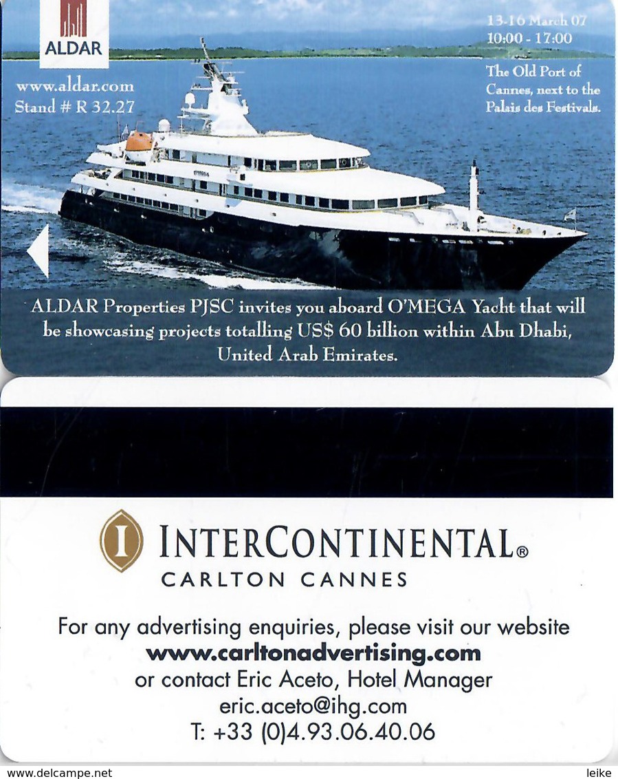 InterContinental Carlton Cannes - Aldar ---key Card, Room Key, Schlusselkarte, Hotelkarte - Hotel Keycards