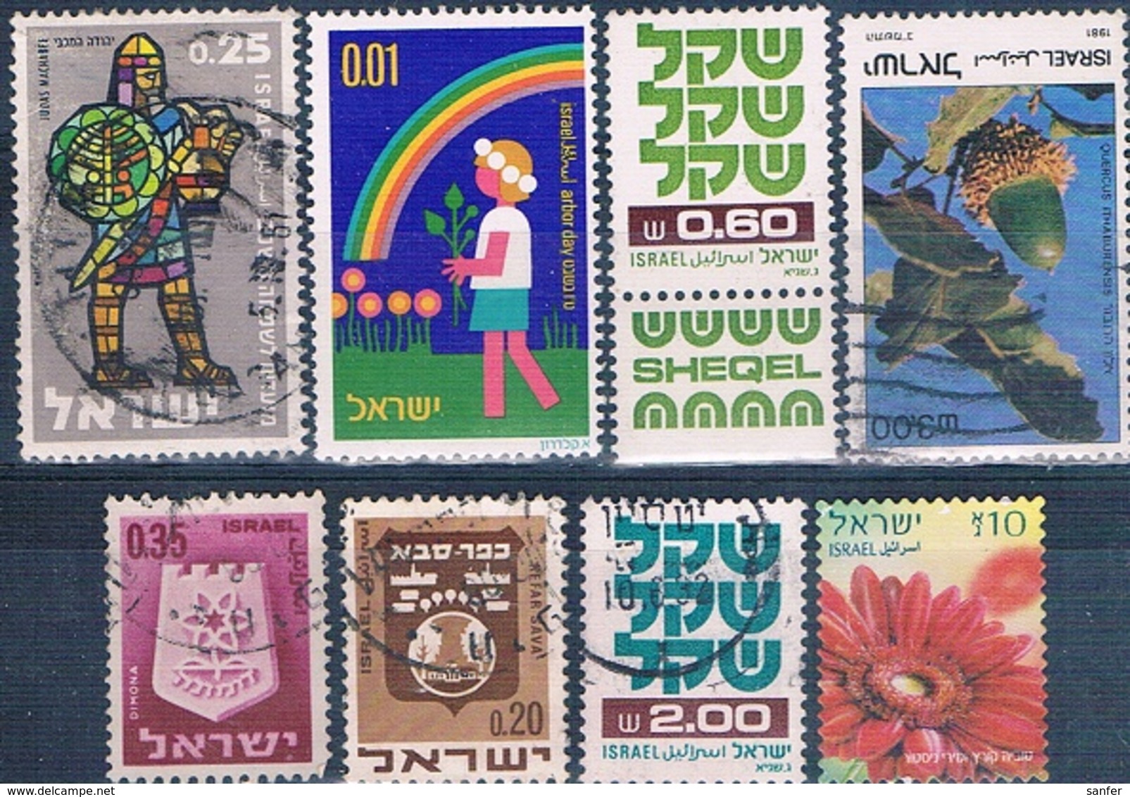 Israel 1961 / 2014  -  Michel  243 + 331 + 487 + 629 + 834 + 836 + 868 + 2392  ( Usados ) - Usados (sin Tab)