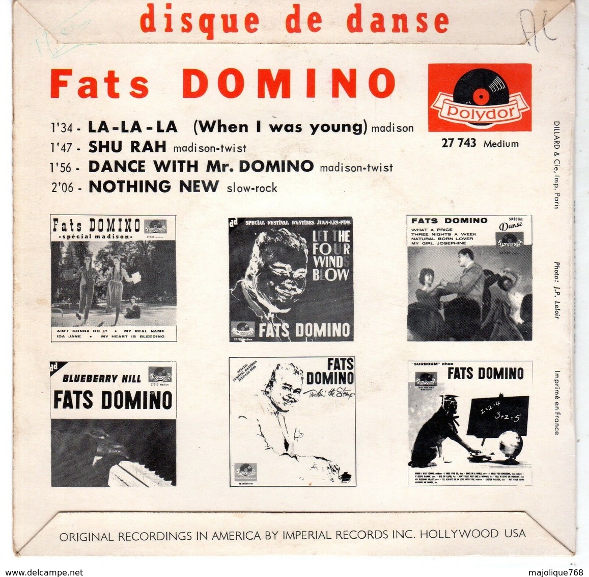 Disque De Fats Domino - LA-LA-LA - Polydor 27743 - 1962 - - Jazz