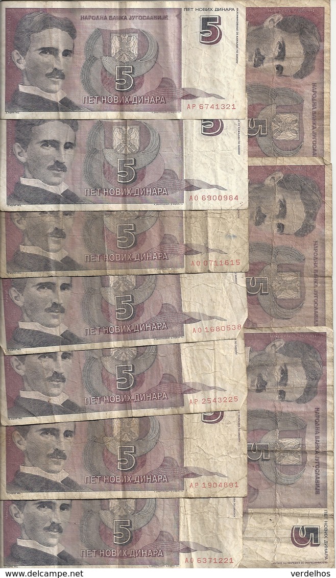 YOUGOSLAVIE 5 NOVIH DINARA 1994 VG+ P 148  ( 10 Billets ) - Yugoslavia