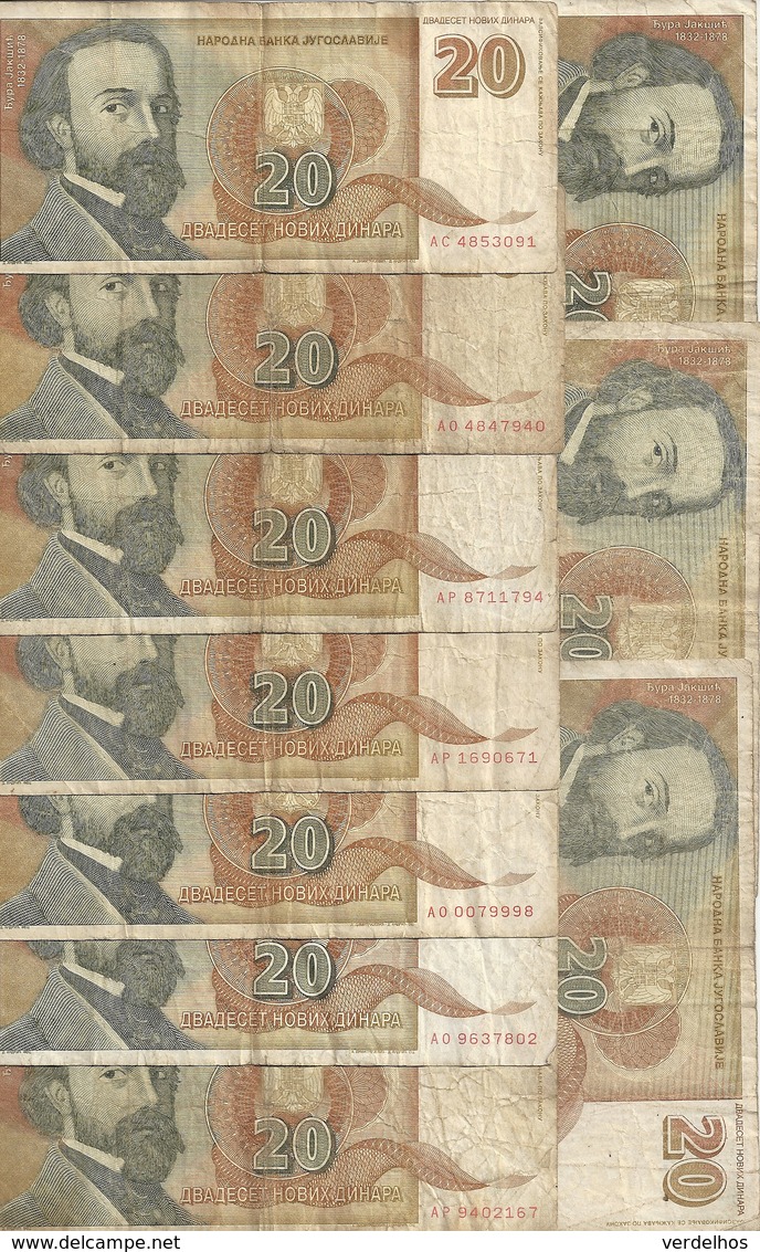YOUGOSLAVIE 20 NOVIH DINARA 1994 VG+ P 150  ( 10 Billets ) - Yougoslavie