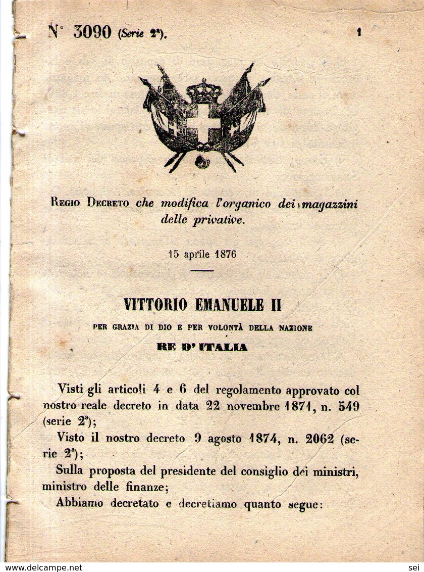 B 2514  -  Regio Decreto, Privative, 1876 - Decreti & Leggi