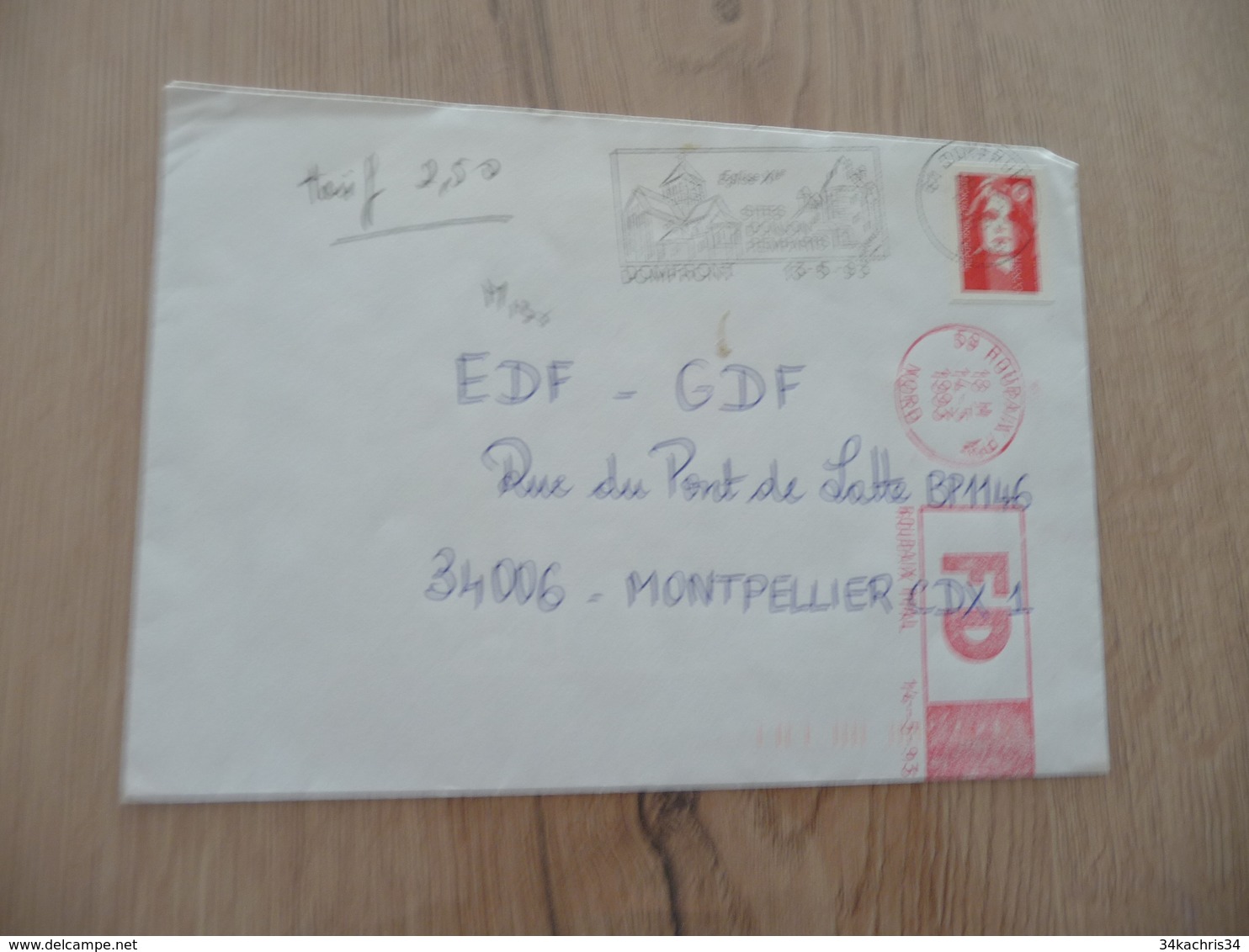 Lettre France Oblitération EMA Rouge FD Sur Sabine Rouge Sans Valeur 14/05/1993 - EMA (Empreintes Machines à Affranchir)