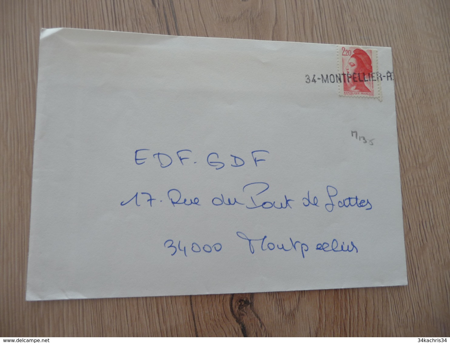 Lettre France Cachet Provisoire Ligne 34 Montpellier RP Sur Sabine Rouge 2.2F - Temporary Postmarks