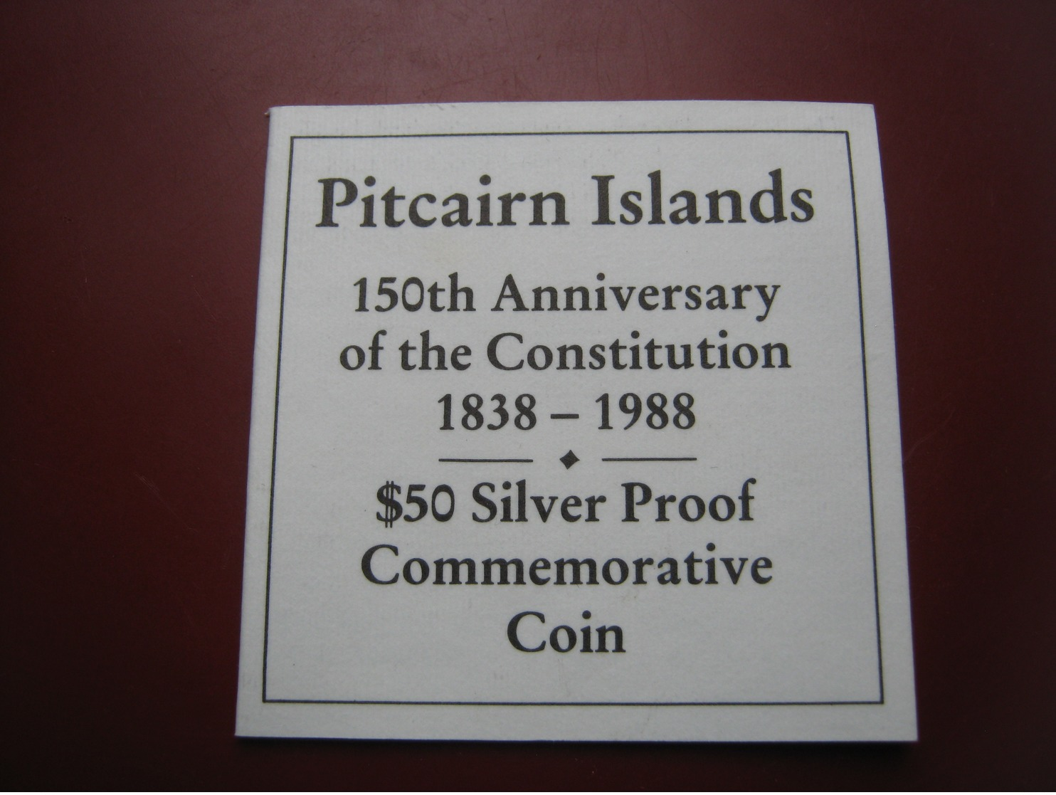 Pitcairn Islands 1988 Silver Proof $50 5 oz Coin Constitution 150th Anniversary COA Card Cased