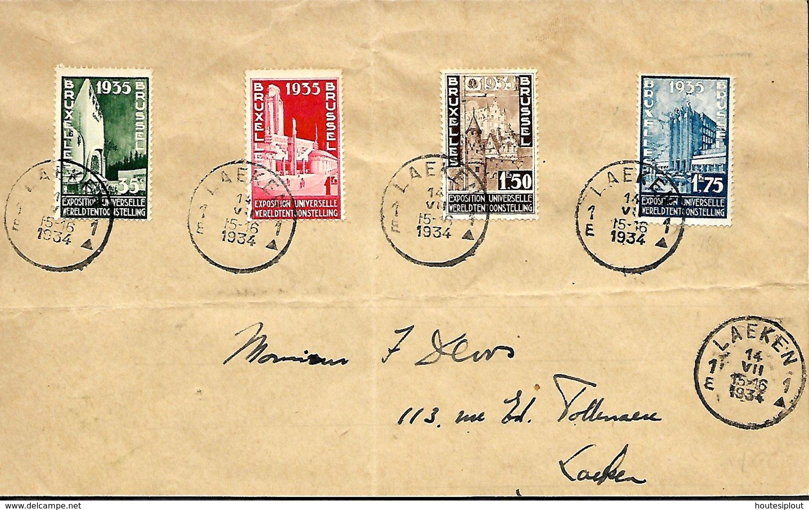 Belgique. TP 386 à 389   L. Laeken > Laeken   1934    Plis - Lettres & Documents