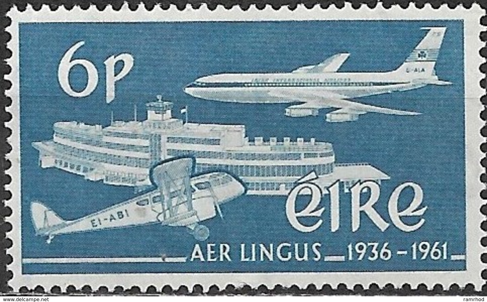 IRELAND 1961 Silver Jubilee Of Aer Lingus Airlines - 6d Dublin Airport & Planes MNH - Neufs