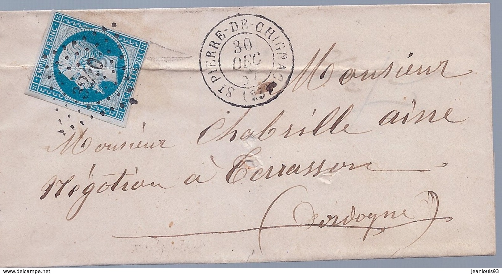 FRANCE  - LETTRE PETITS CHIFFRES PC 3240 SAINT PIERRE DE CHIGNAC (23) - 1853-1860 Napoleon III