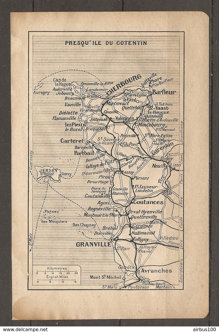 CARTE TOPOGRAPHIQUE 1924 PRESQU'ILE DU COTENTIN CHERBOURG JERSEY GRANVILLE MANCHE (50) NORMANDIE - Cartes Topographiques