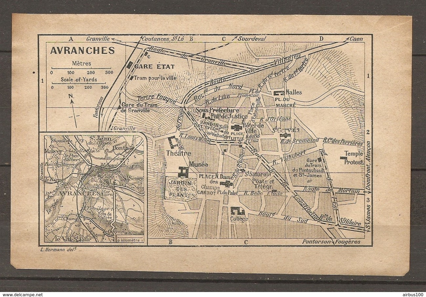 CARTE TOPOGRAPHIQUE 1924 AVRANCHES MANCHE (50) GARE ETAT HALLES JARDIN DES PLANTES TRAM NORMANDIE - Topographische Karten