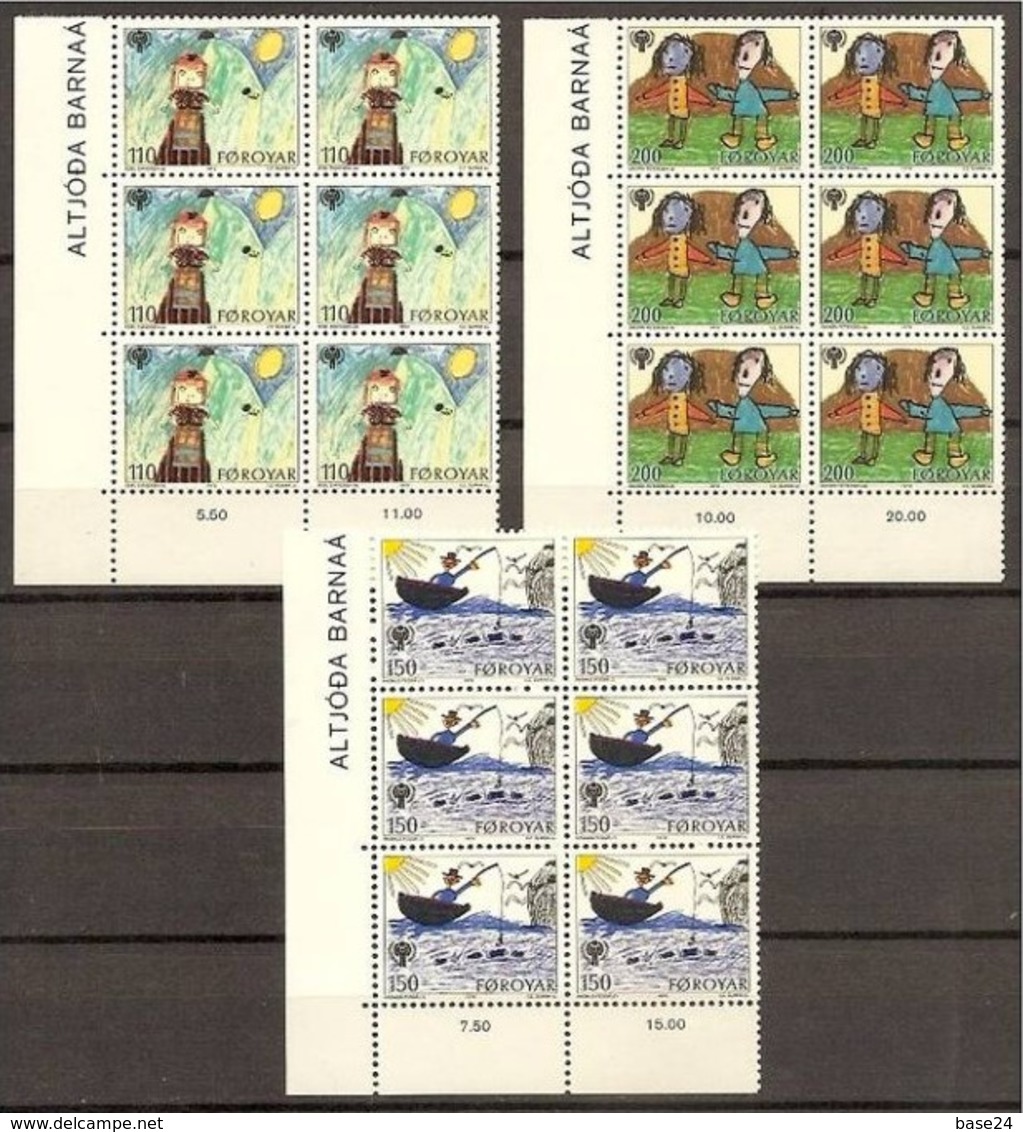 1979 FAROER Faroe Danimarca Denmark ANNO DEL FANCIULLO - YEAR OF THE CHILD 6 Serie Di 3v. MNH** (39/41) In Blocco - Nuovi