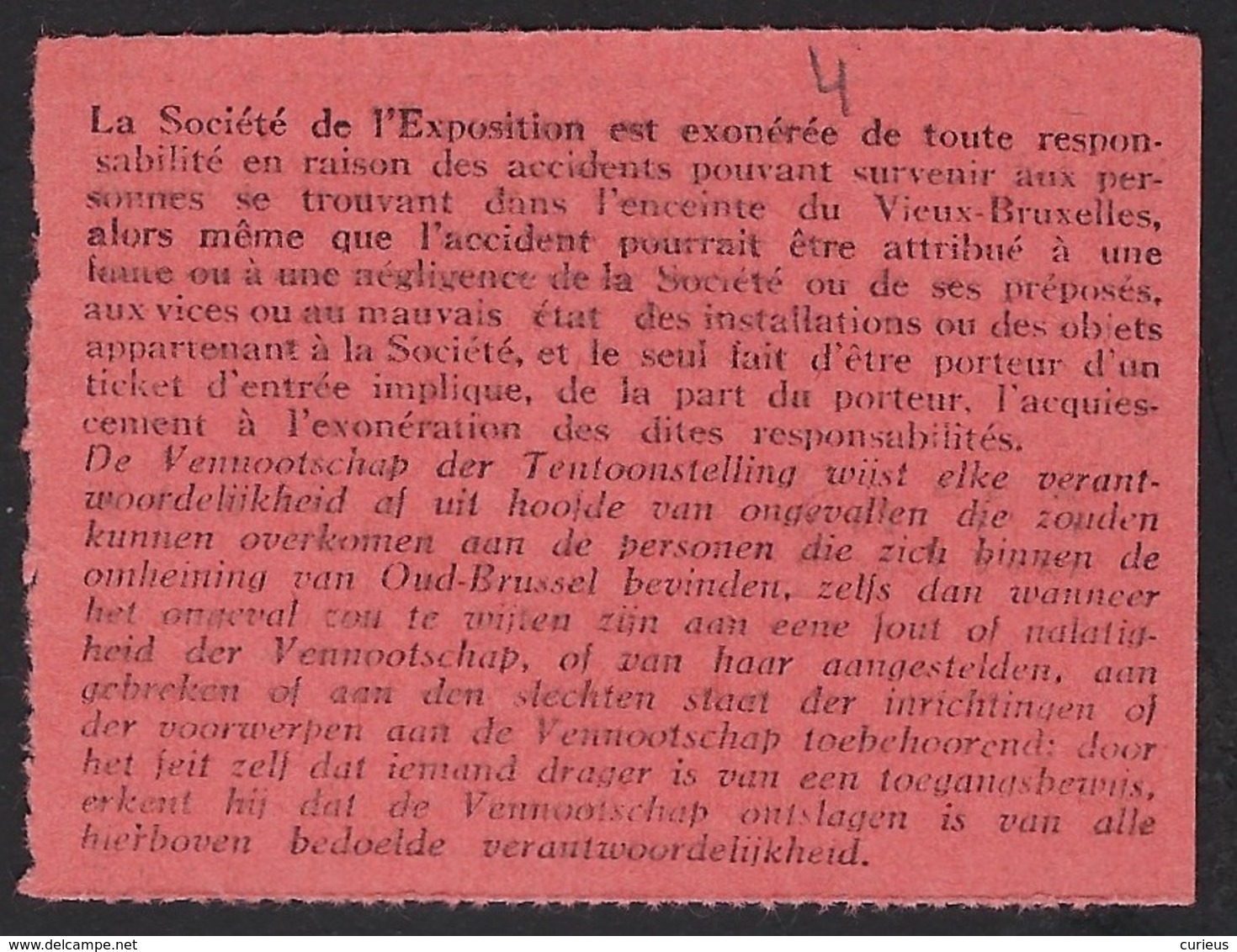 BELGIE * BELGIQUE * TICKET D'ENTREE AU MUSEE EXPOSITION DE BRUXELLES 1935 * EXPO BRUSSEL 1935 * 7 X 5 CM - Tickets D'entrée
