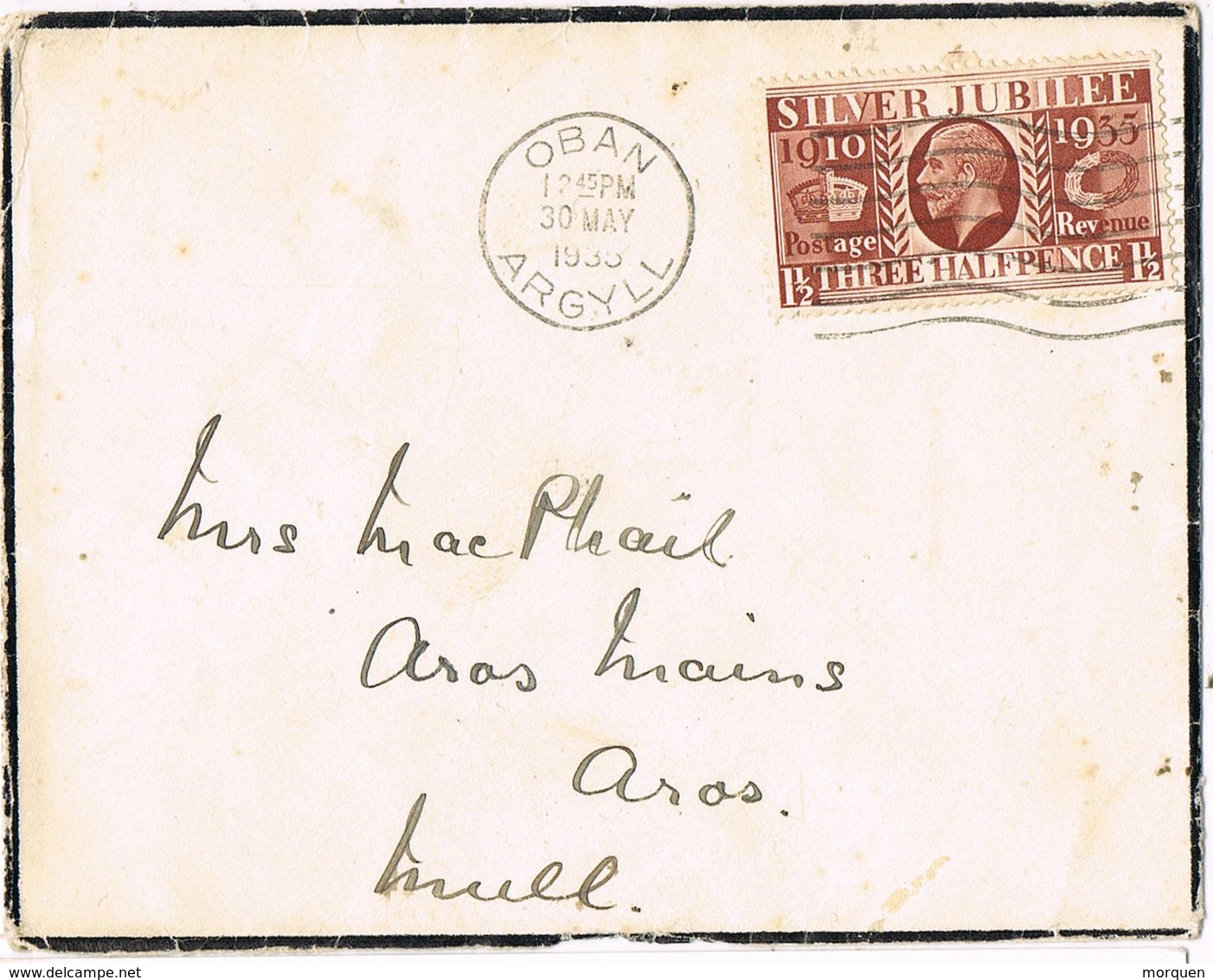 32794. Carta De Luto OBAN (Argyll) 1935. Silver Jubilee Stamp - Cartas & Documentos