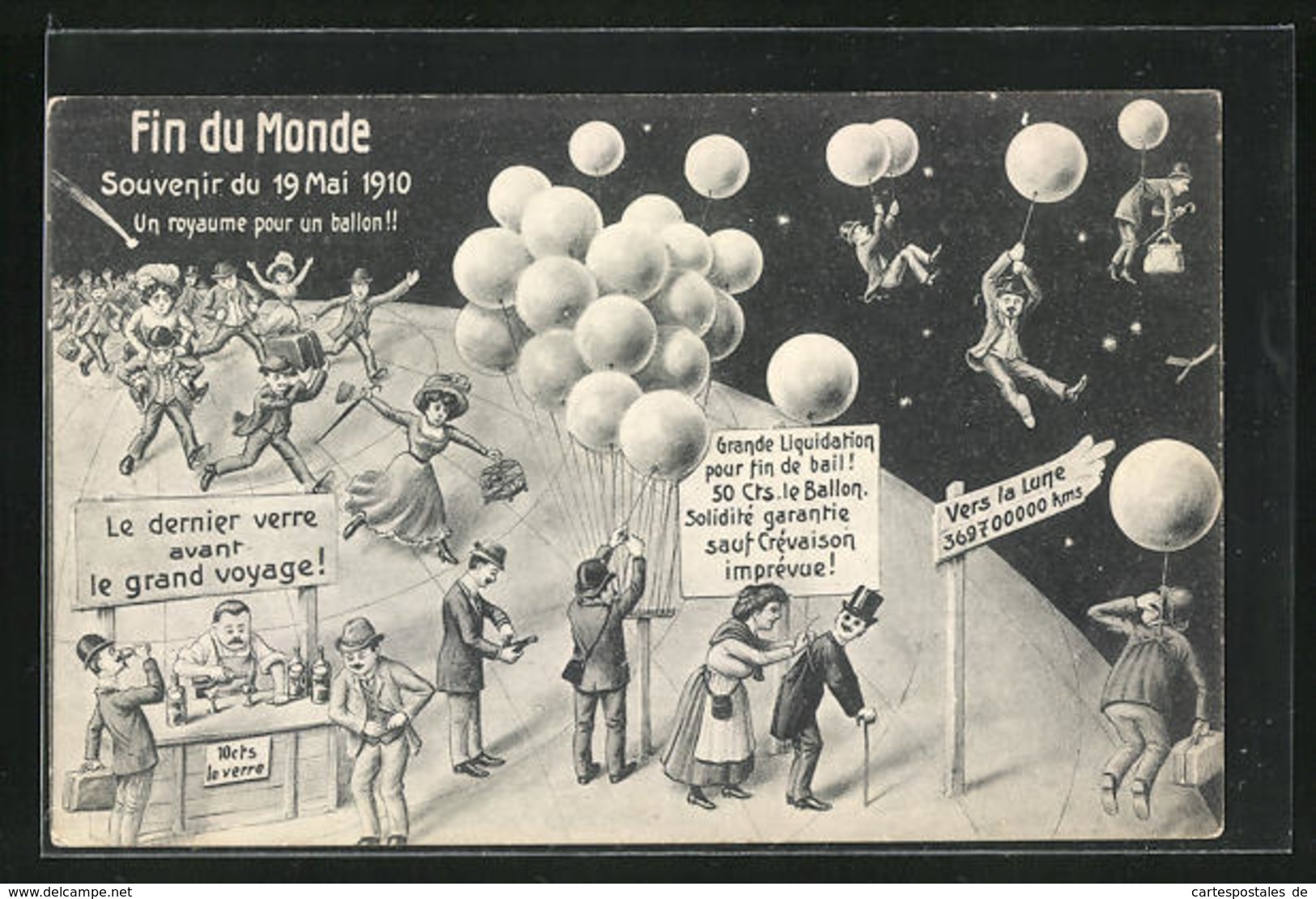 AK Find Du Monde 1910, Weltuntergang, Flucht Mit Ballons, Halley`scher Komet - Astronomie