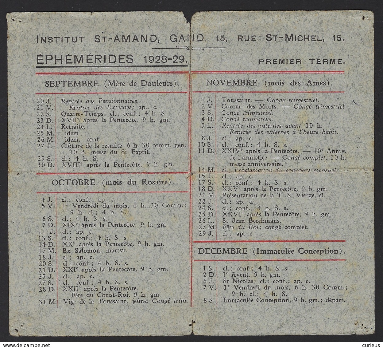 GENT * GAND * INSTITUT ST. AMAND * EPHEMERIDES * EFEMERIDEN * ANNEE 1928-1929 * ZIE SCANS * TOE = 14 X 8 CM - Diploma & School Reports