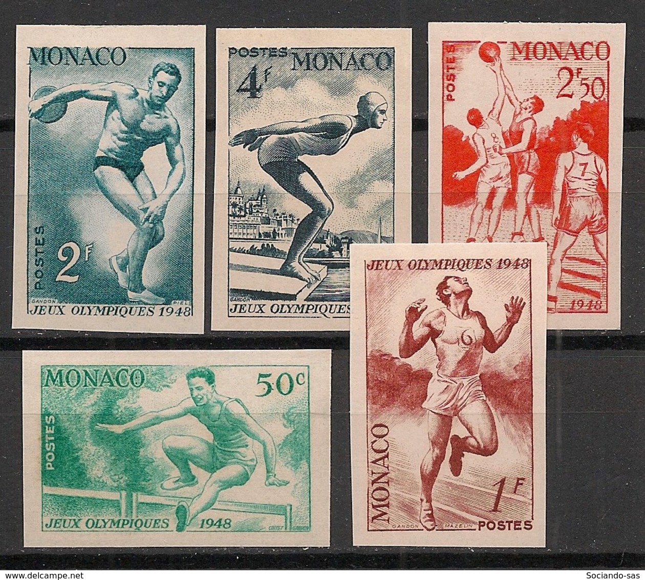 Monaco - 1948 - N°Yv. 319 à 323 - Olympics / London - Non Dentelés / Imperf. - Neuf Luxe ** / MNH / Postfrisch - Neufs