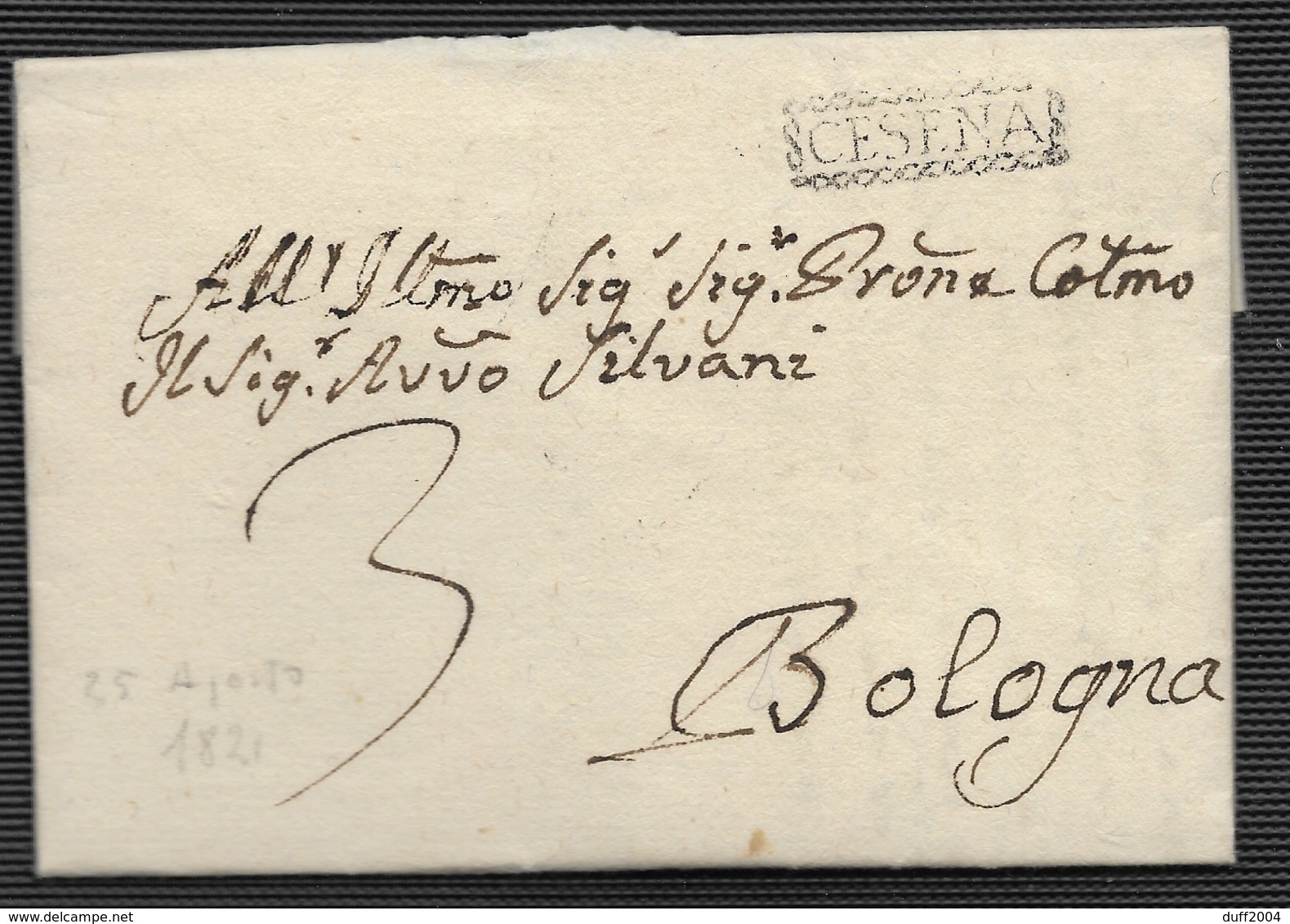 DA CESENA A BOLOGNA - 25.8.1821. - 1. ...-1850 Prephilately