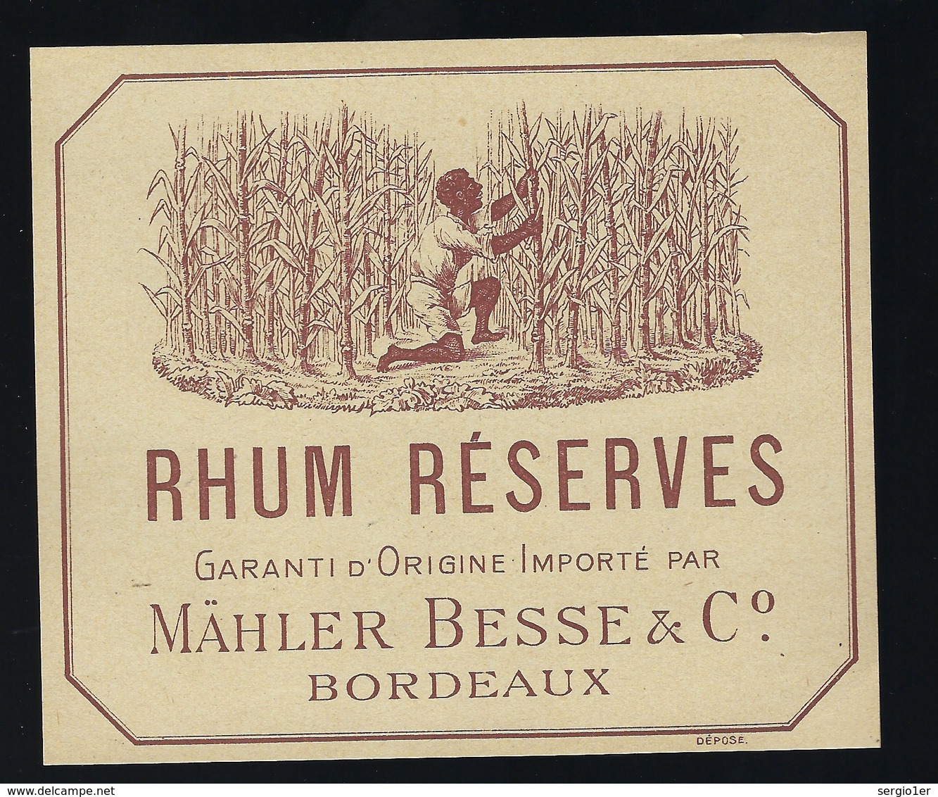 étiquette  Rhum Réserves Garantie D'origine Importé Par Malher Besse & C° Bordeaux " La Récolte" - Rhum