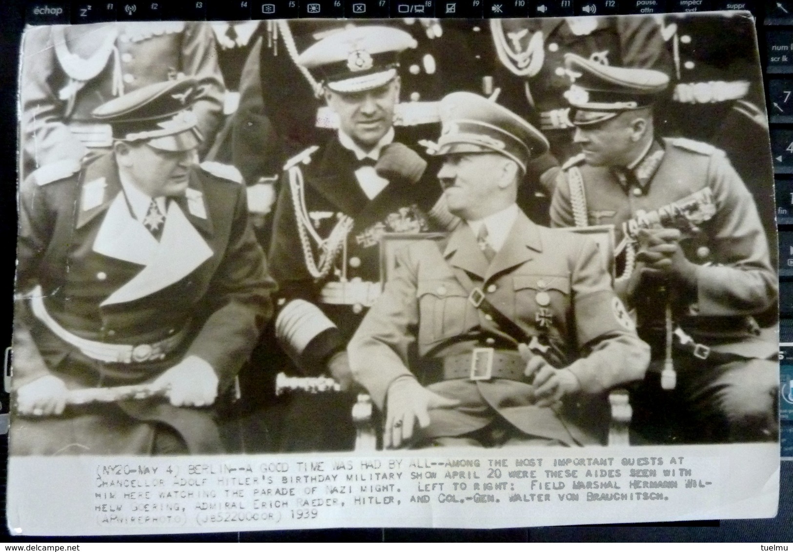 UPI International Press Photo Adolf Hitler Marechal Goering General Admiral Raeder GFM Brauchitsch 1939 WWII WW2 Marshal - Guerre, Militaire