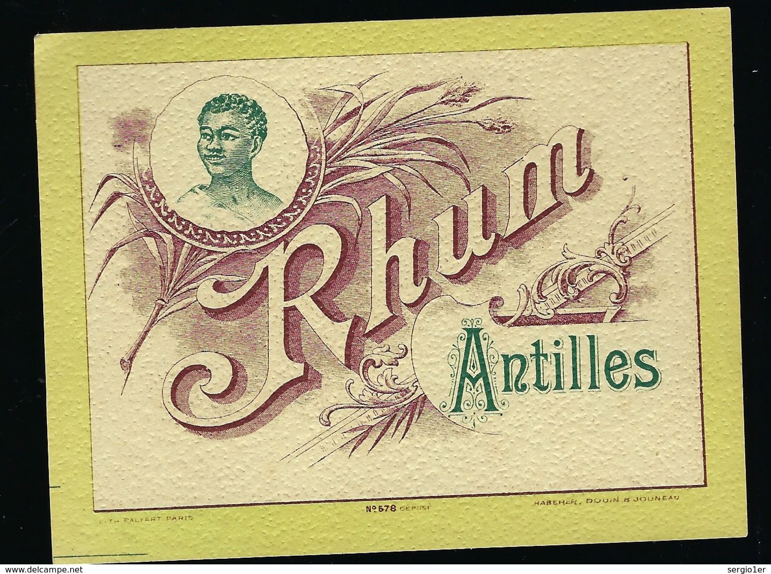 étiquette  Rhum Antille "visage Homme" Haberer Douin Et Jouneau Paris - Rhum