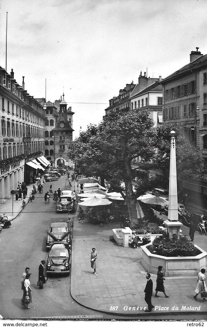 GENÈVE / Genf → Place Du  Molard Mit Oldtimer, Fotokarte Ca.1950 - Genève